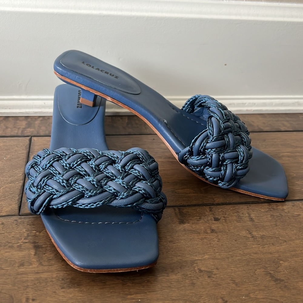 Lola Cruz Leather Braided Kitten Heel Slide Sandal, EU 40/US 10
